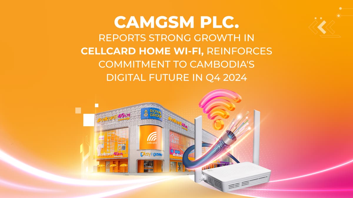 របាយការណ៍របស់ក្រុមហ៊ុន ខេម ជ្ជីអេសអេម ម.ក បានបង្ហាញពីកំណើន នៃការប្រើប្រាស់អ៊ីនធឺណិតតាមផ្ទះ cellcard Home WiFi ដែលការកើនឡើងនេះ សបញ្ជាក់ពីអនាគតឌីជីថលរបស់កម្ពុជា មានការរីកចម្រើនក្នុងត្រីមាសទី៤ ឆ្នាំ២០២៤ នេះ